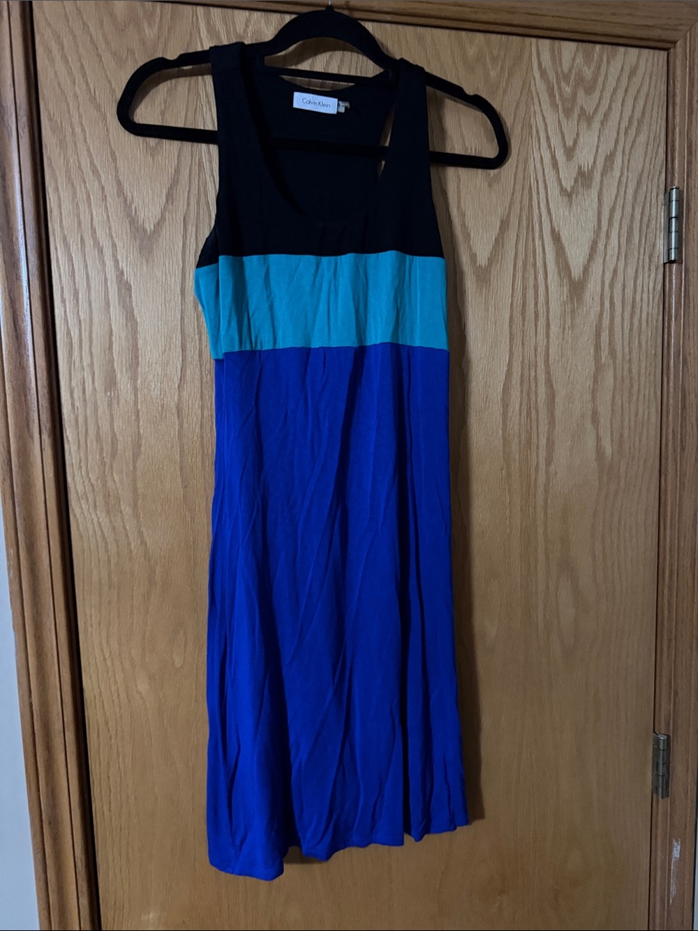 Calvin Klein Black, Turquoise & Cobalt Blue Sleeveless Maxi Dress